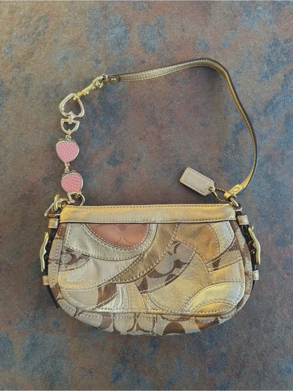 Y2K Coach Zoe Mosaic Gold Patchwork Mini Bag With Hangtag and Strap Extender